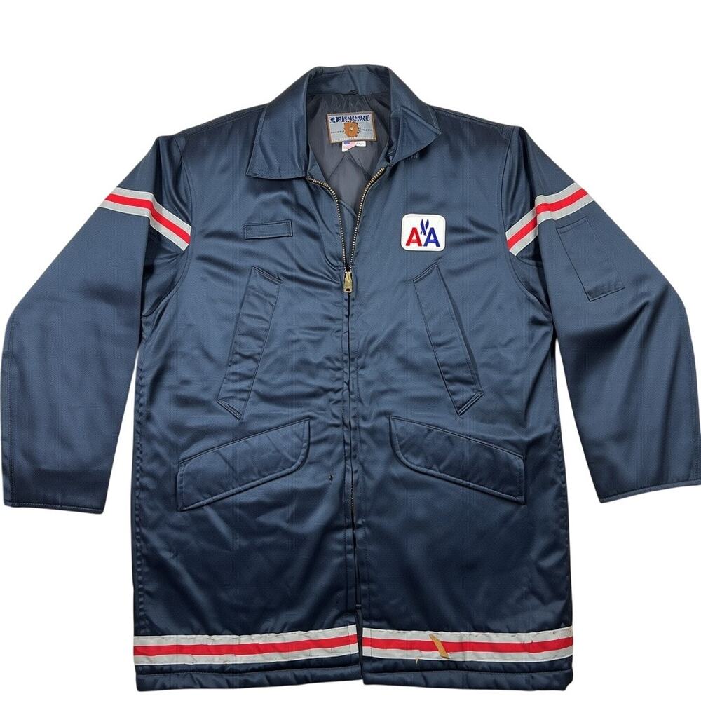 Vintage American Airline Jacket Large Men Blue Reflective Technician Spiewak USA